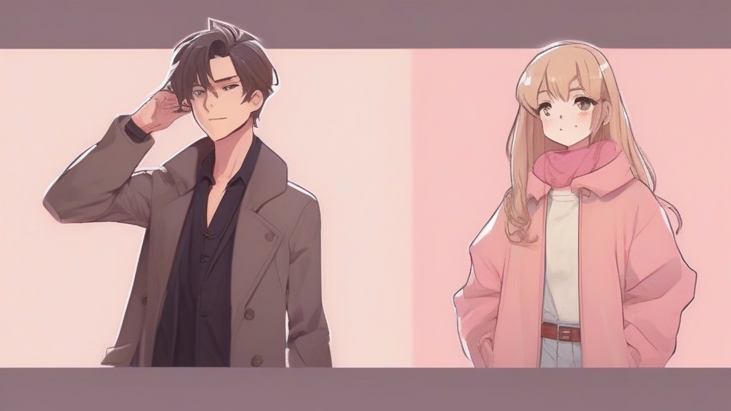 身長差プロンプトの概念図 - 2 人のキャラクターが並び立つアニメイラスト