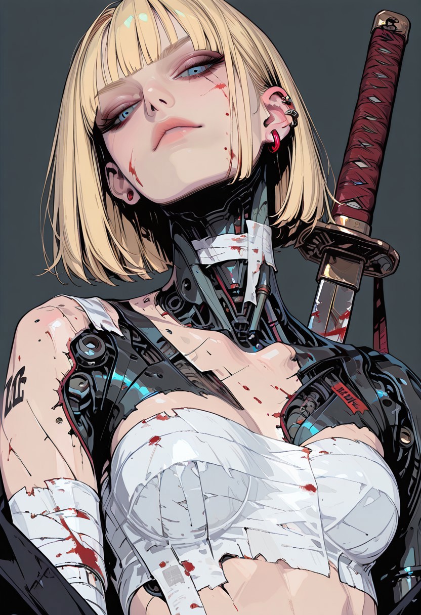 金髪短髪刀を持つ戦闘少女プロンプト