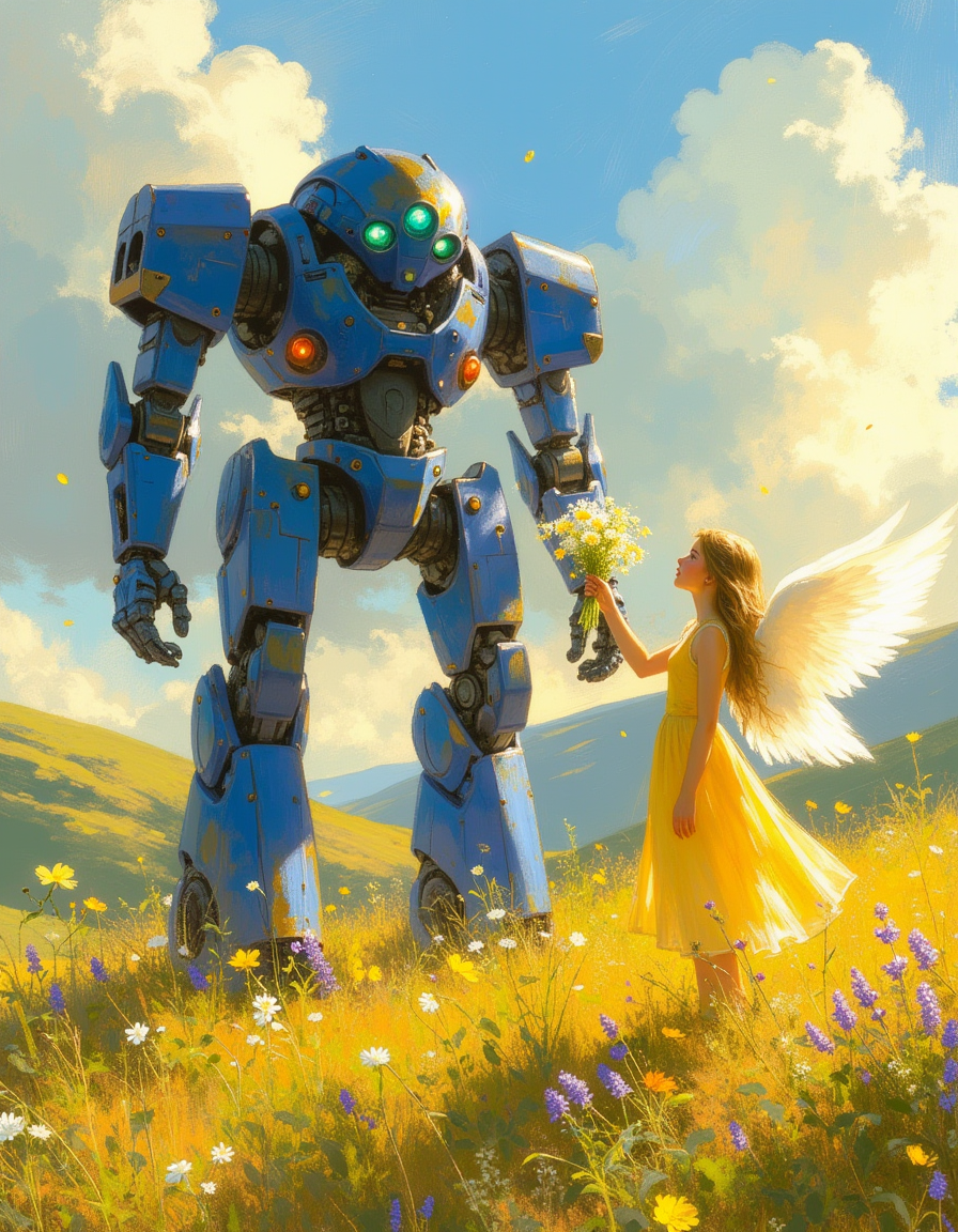 白翼天使少女黄色ワンピースプロンプト