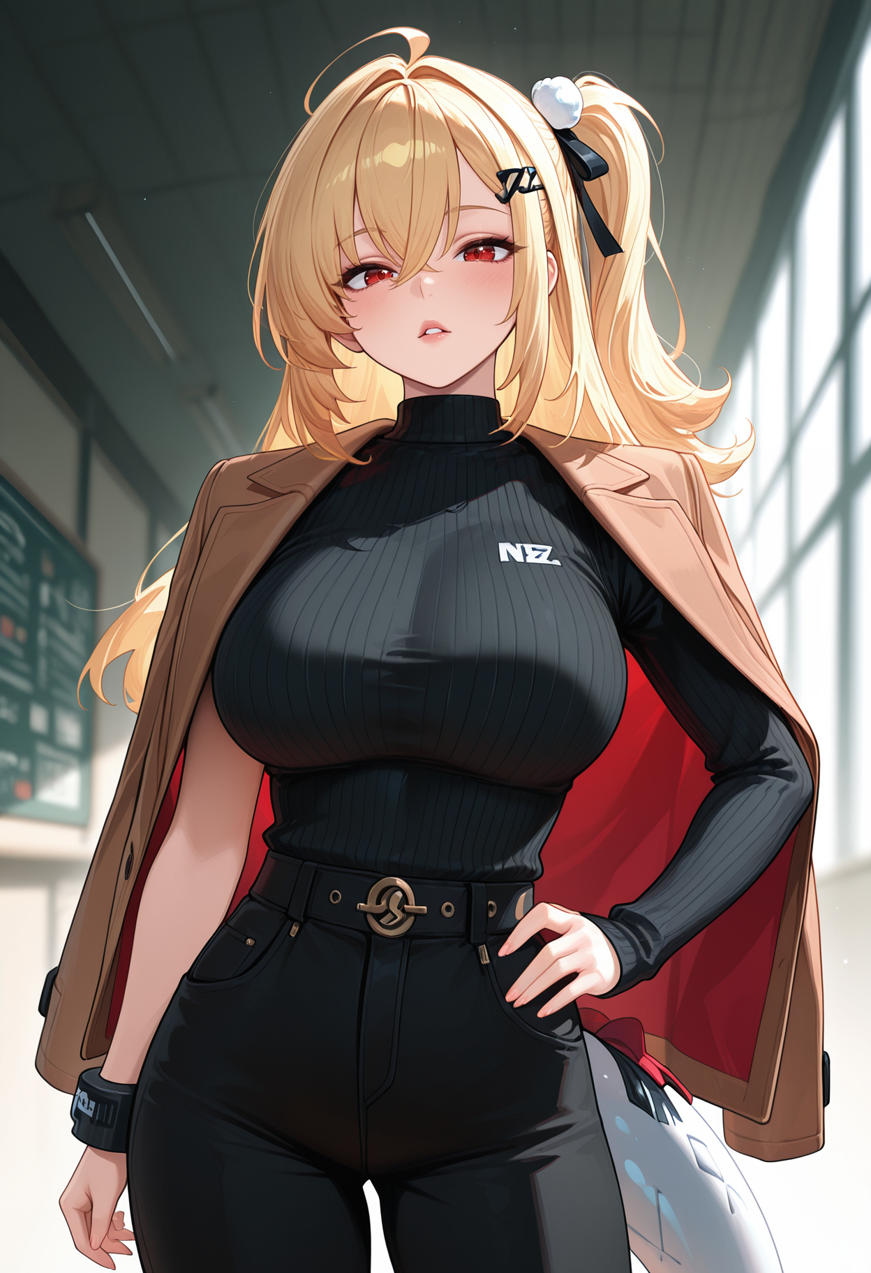 黒パンツ茶色ジャケット金髪プロンプト