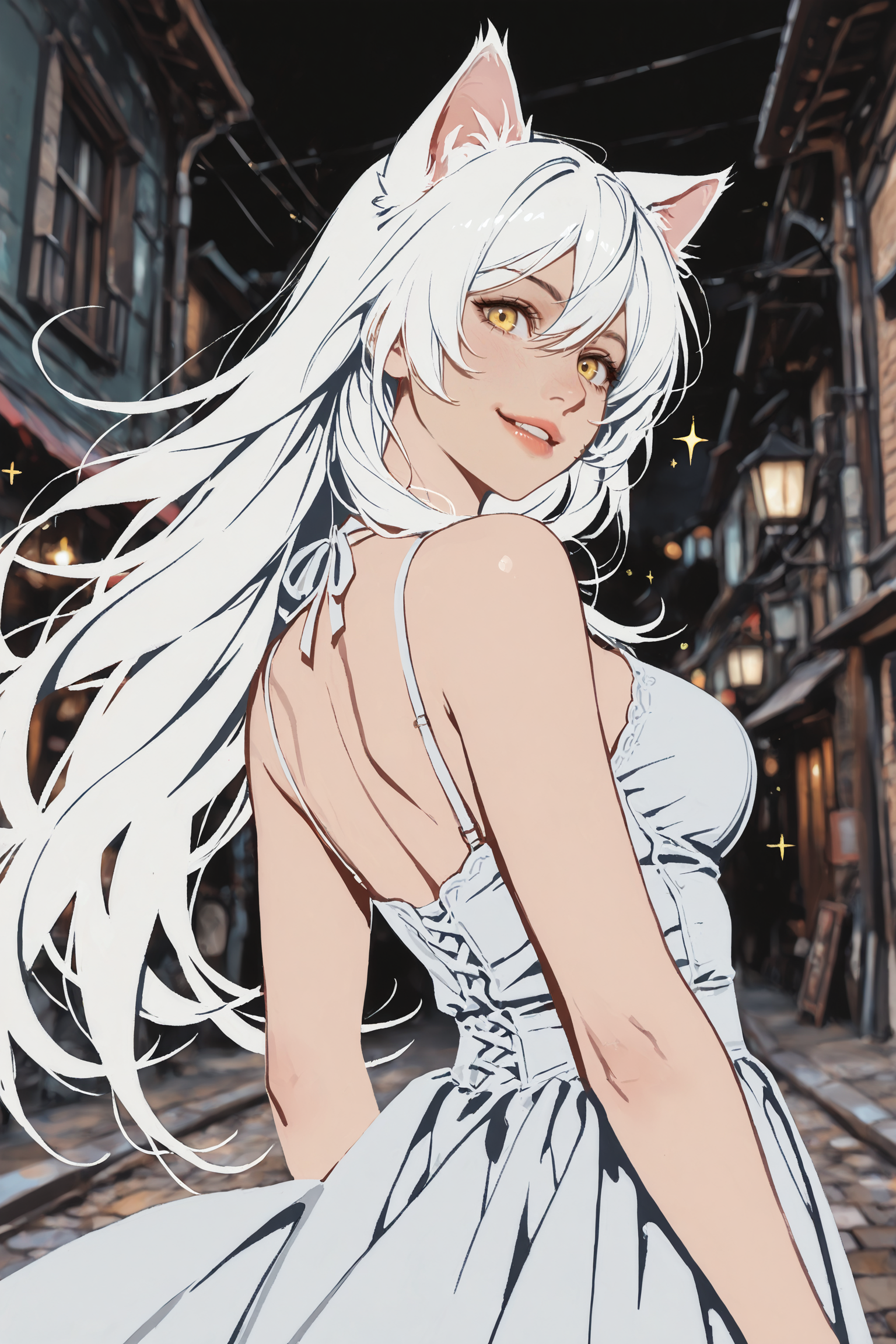 猫耳キャラの夜道コスプレ