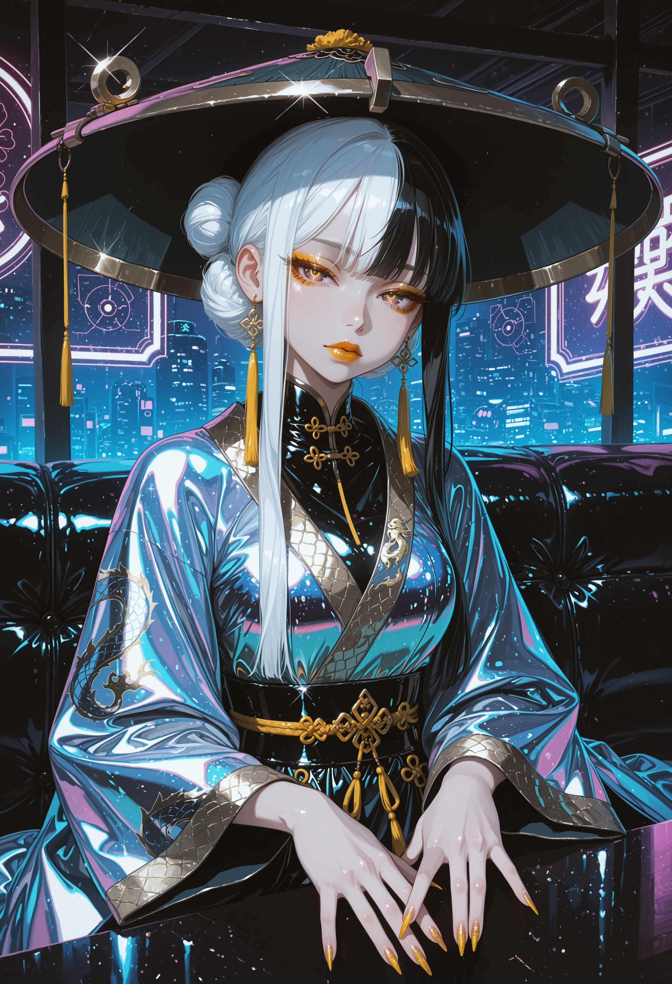 サイバーパンク漢服×金のアクセサリー