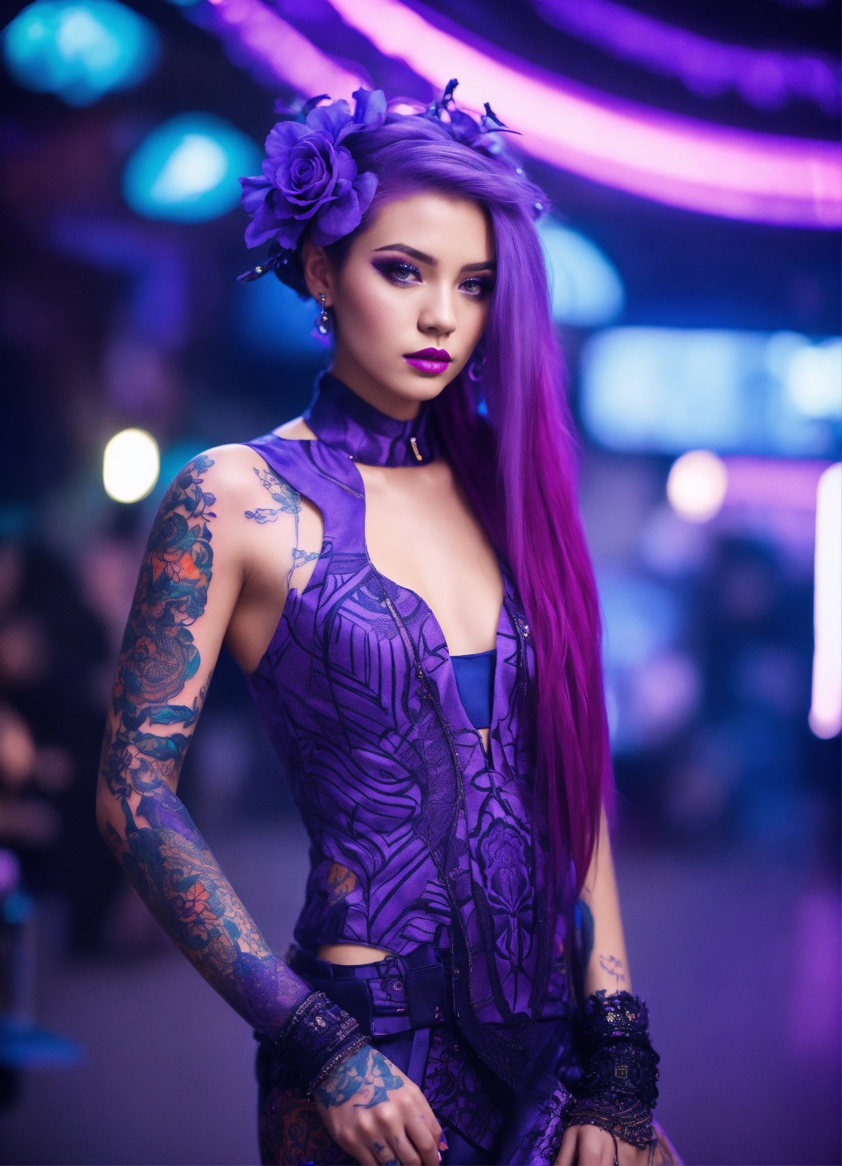 サイバーパンク未来衣装のキャラクター。Stable Diffusion AI生成画像