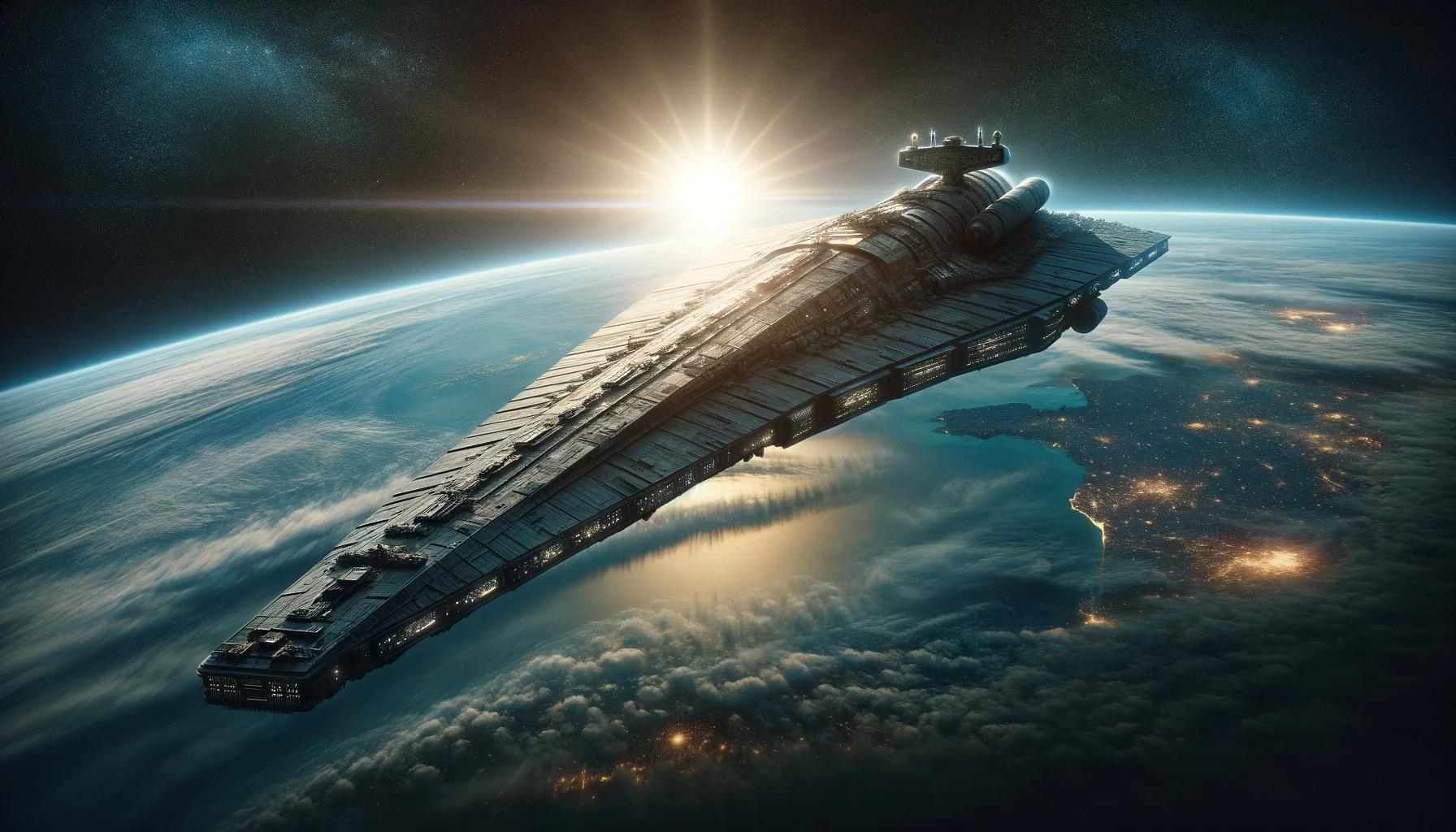 戦艦宇宙船アース構図 - DALL-E光彩カラー