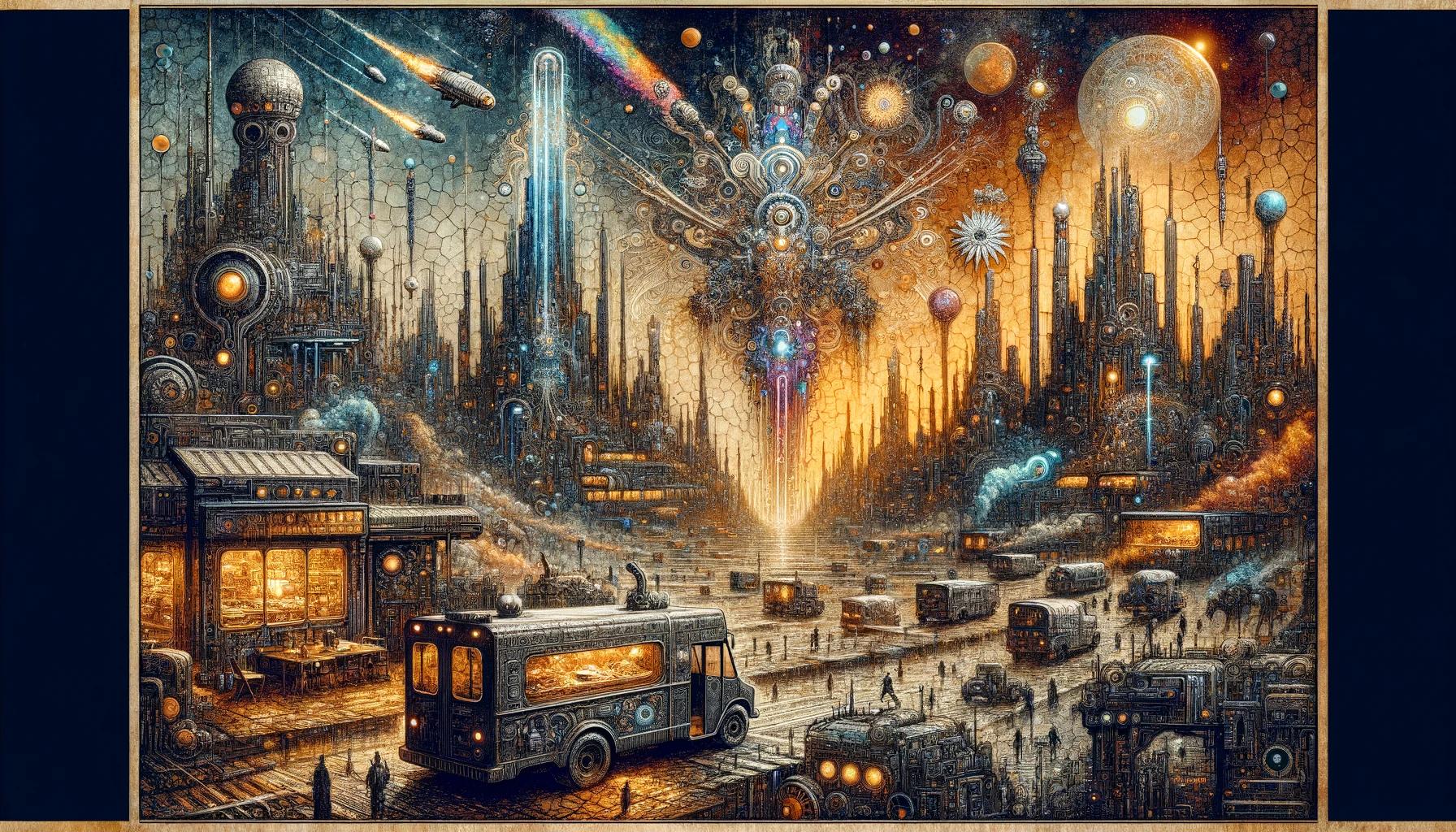 ダークファンタジー宇宙都市カラー - DALL-E色彩