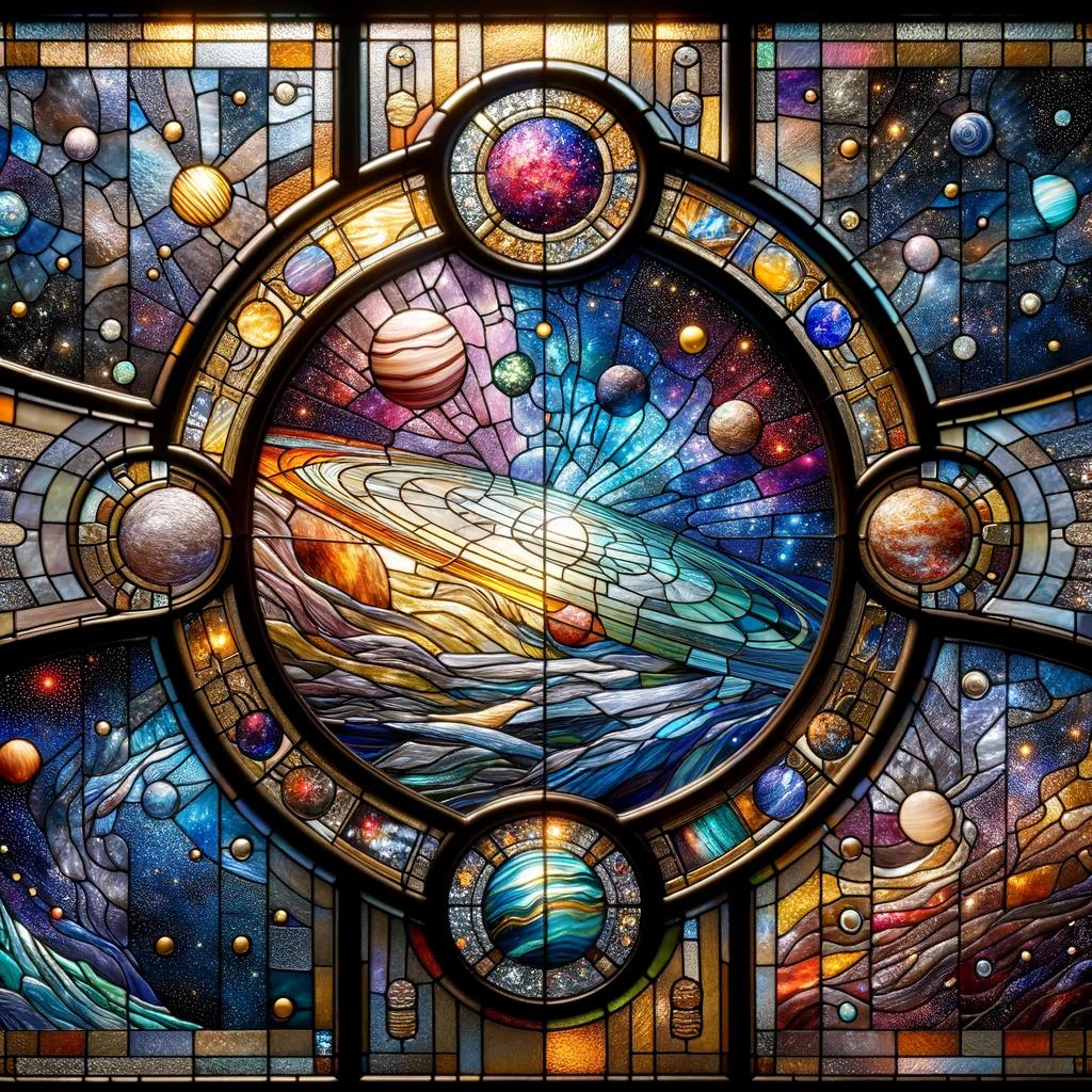 ステンドグラス宇宙窓 - DALL-E装飾カラー