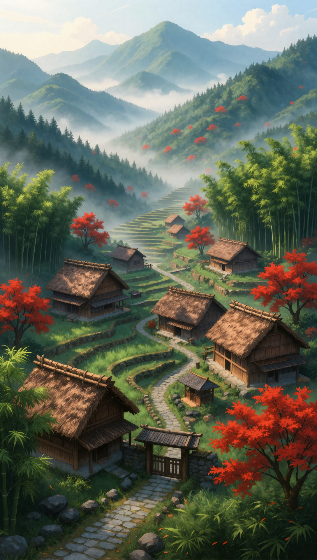 見下ろし俯瞰構図の秋の田園風景