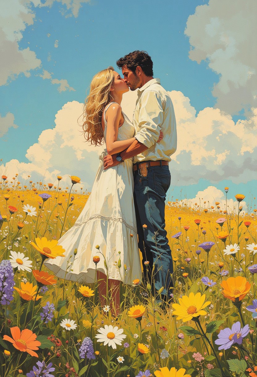 花畑愛する二人キス風景プロンプト