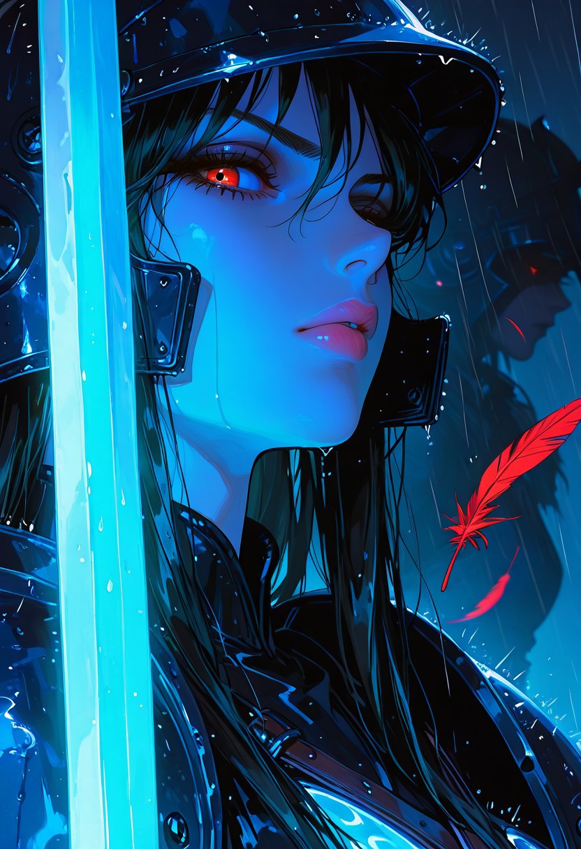 光る剣青い鎧黒髪戦士プロンプト