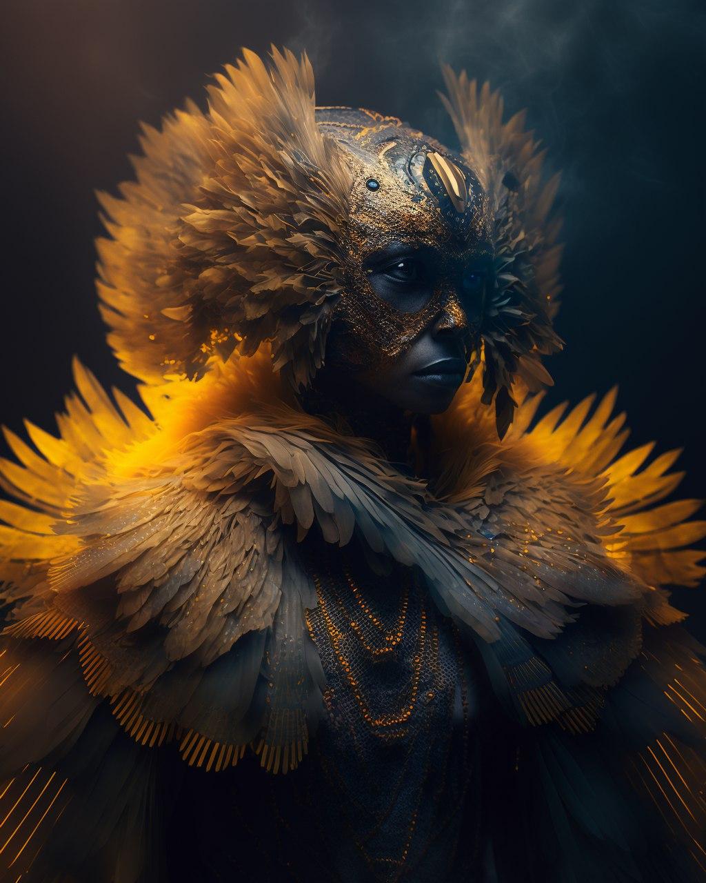 金色仮面の荘厳な王妃 - ファンタジー衣装プロンプト