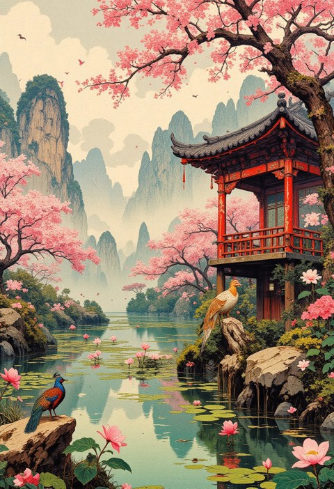 工筆画風の鮮やかなミネラルカラー