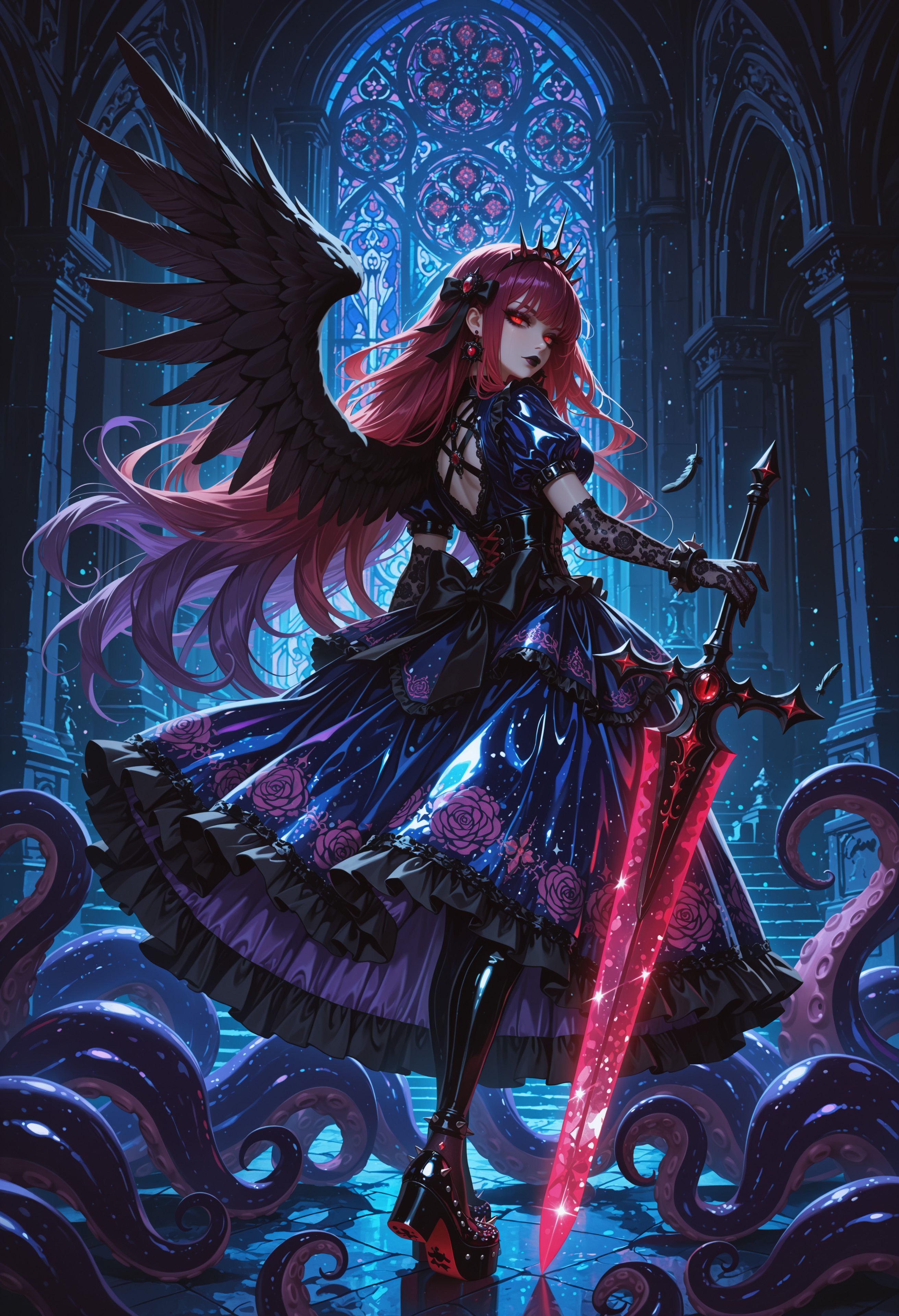 赤と紫のグラデーションカラーヘア