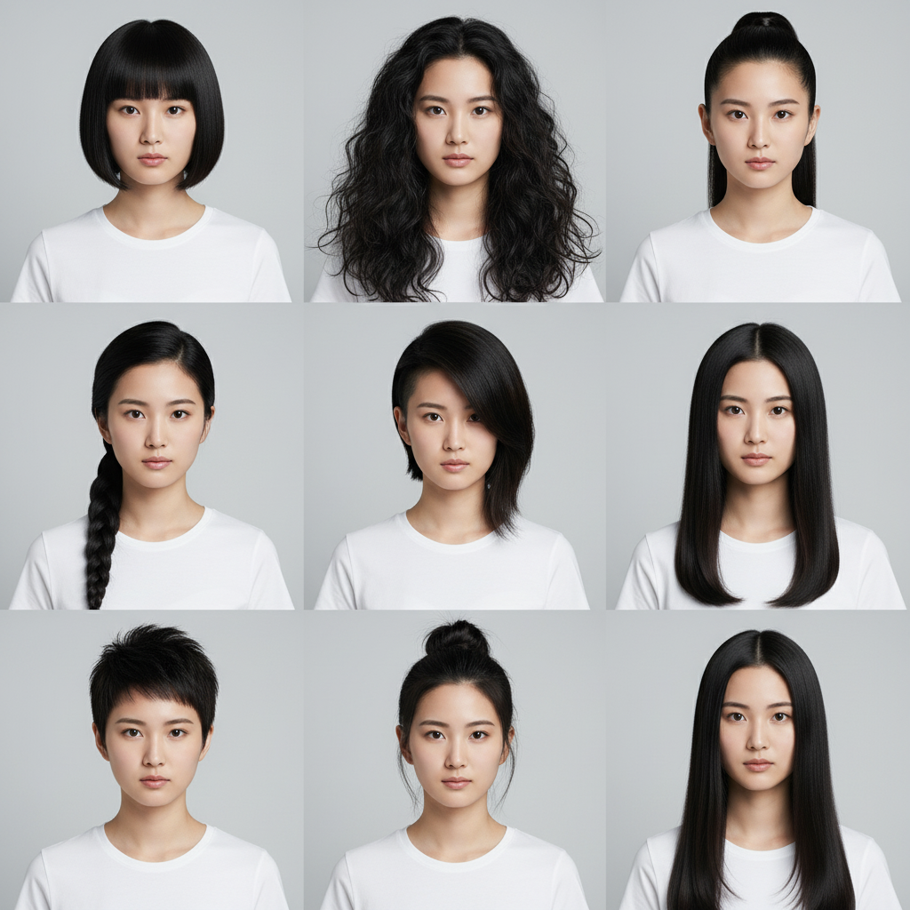 After: hairstyle-grid-9-variations Gemini 2.5 Flash Image AI 加工結果