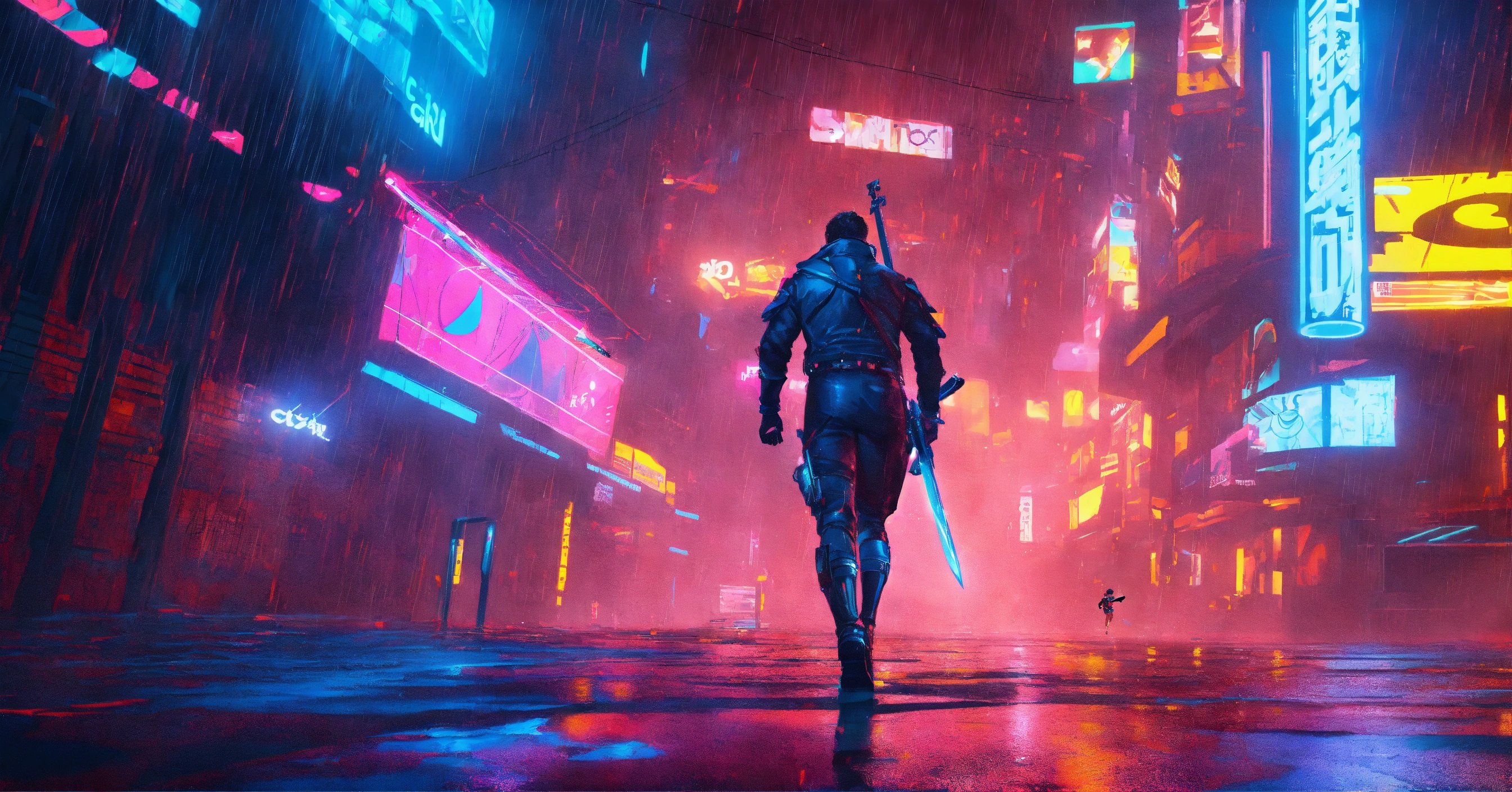 futuristic edgerunner, running with swords, full body, heavy...Stable Diffusion AI生成画像