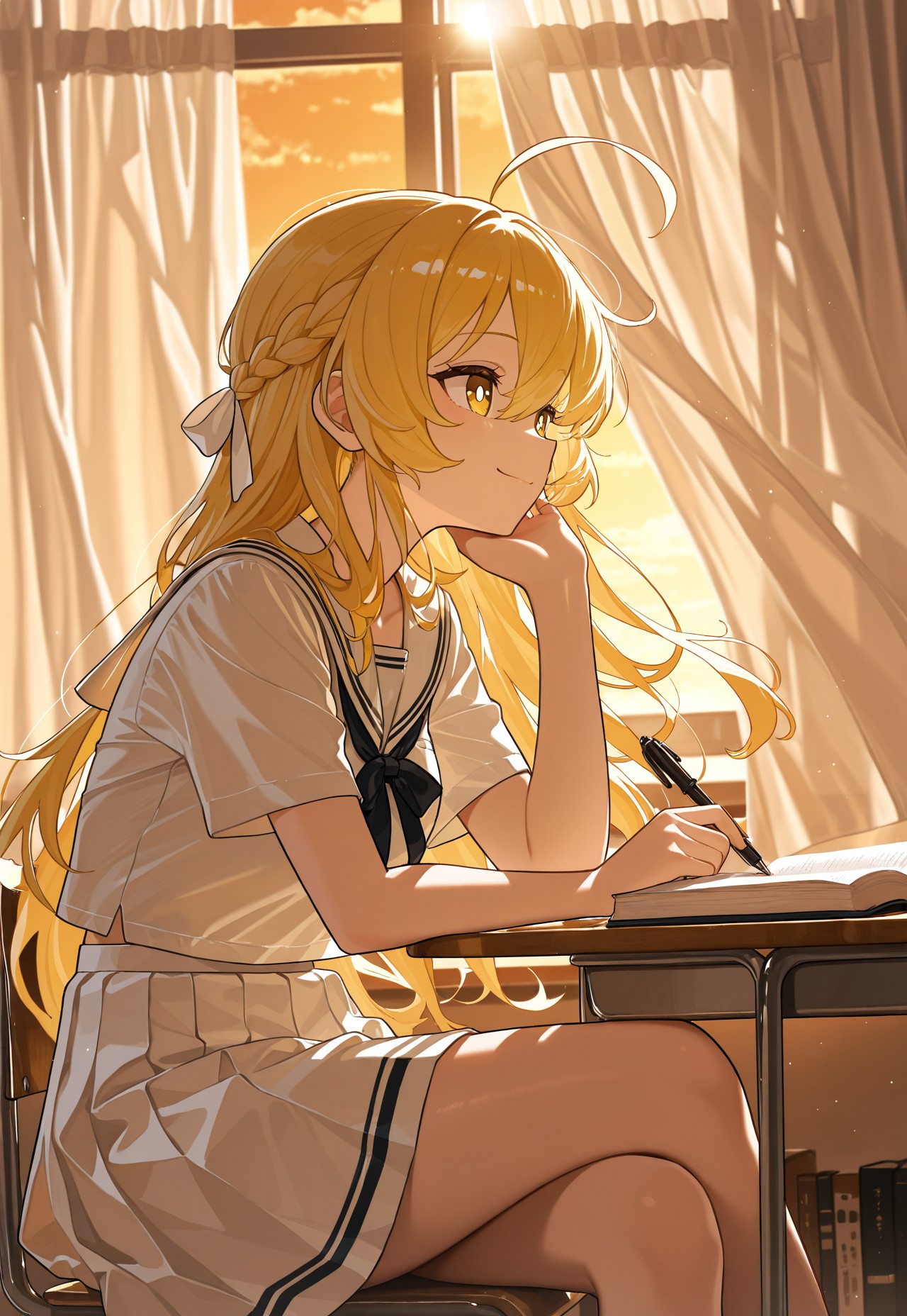 金髪セーラー服窓辺読書プロンプト