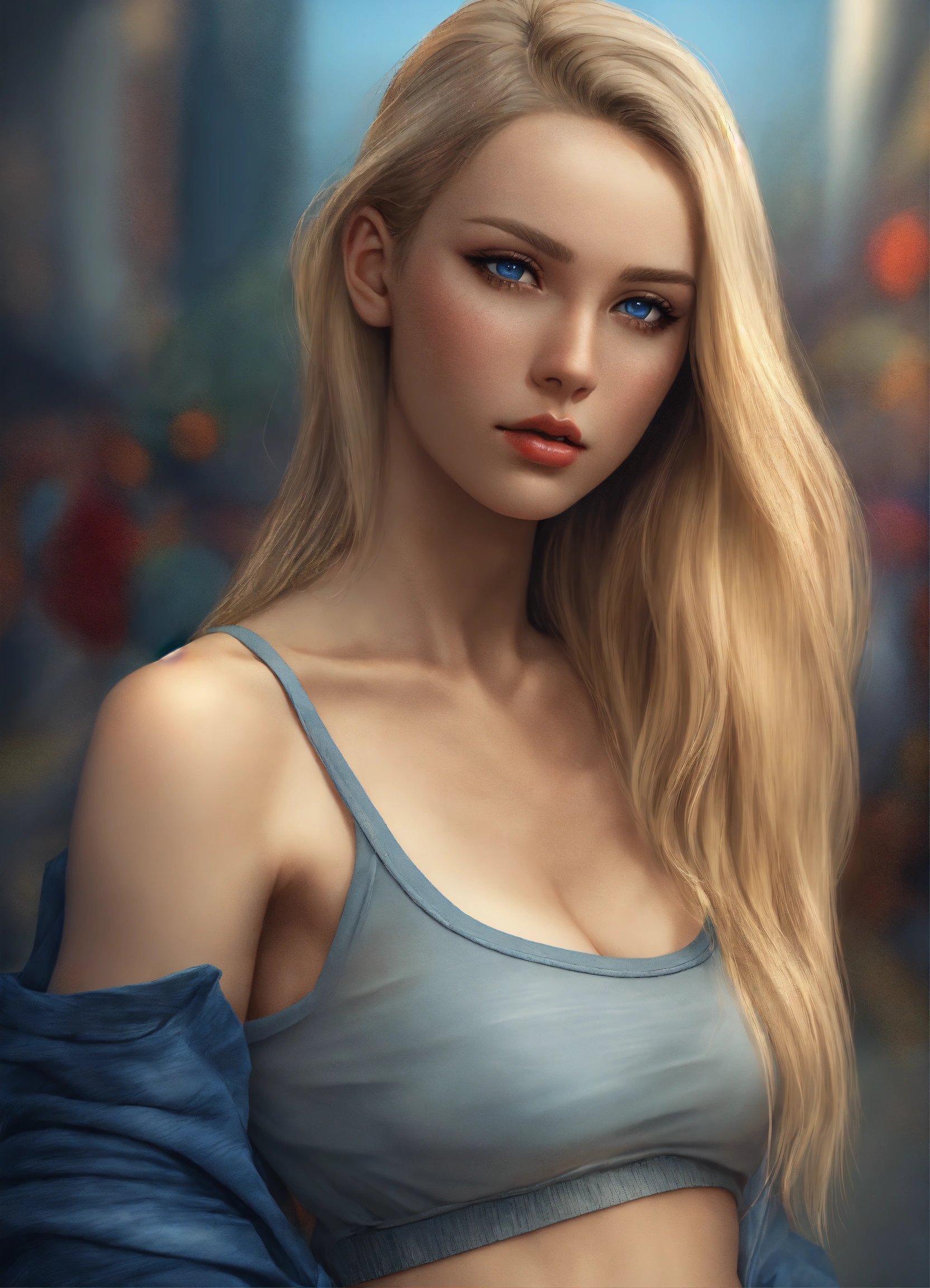 苦しみの表情を浮かべたスレンダー高身長女性のデジタル撮影風ポートレート、深い感情を表現。Stable Diffusion AI生成画像