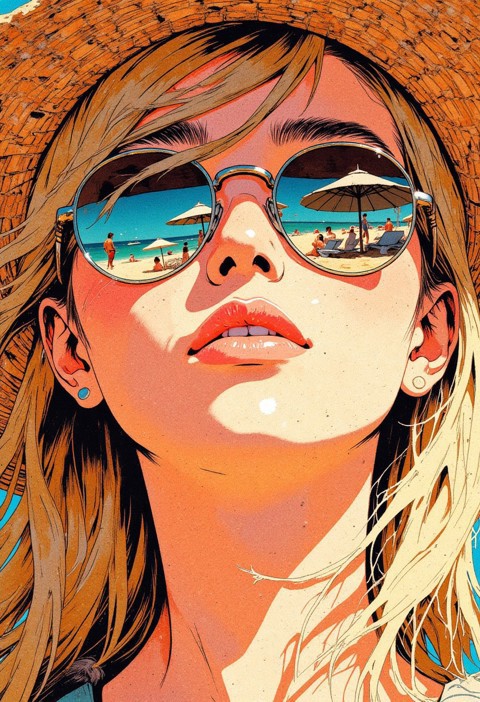 麦わら帽子×ミラーサングラスの夏小物