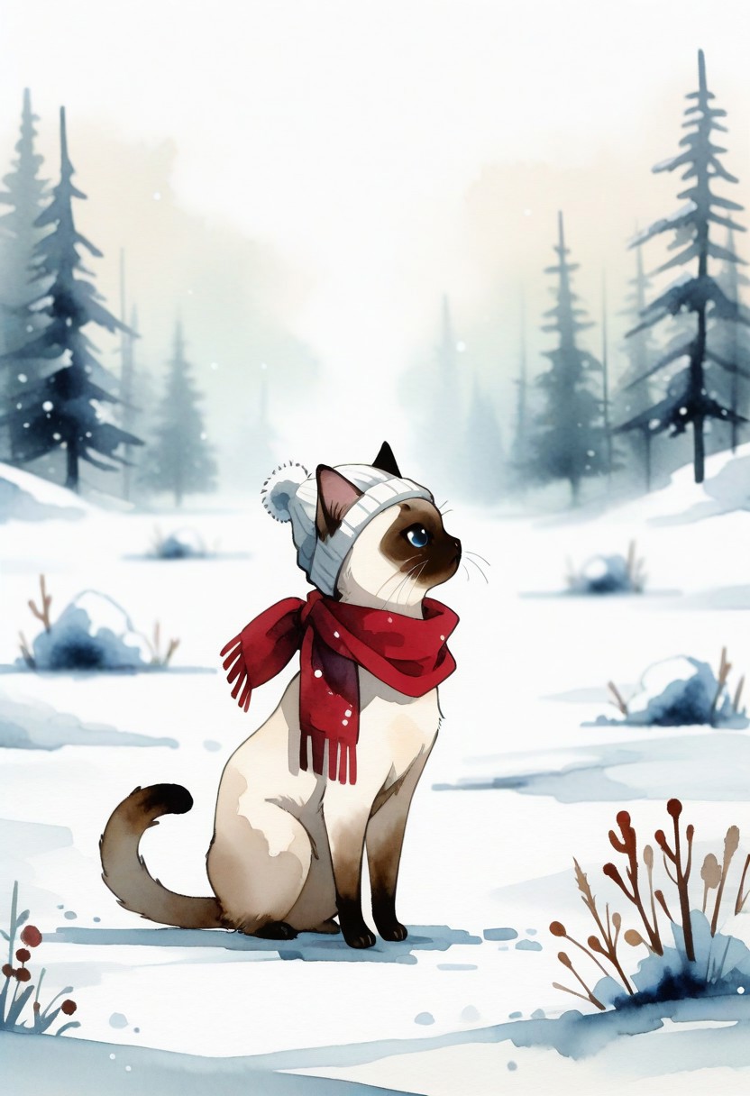 水彩画風アニメの冬景色シーン