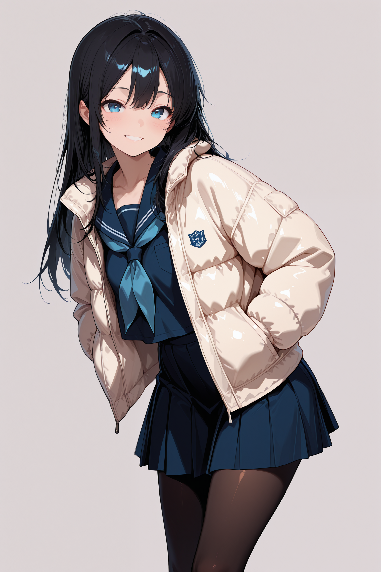 ダウンジャケット×セーラー服の冬コーデ