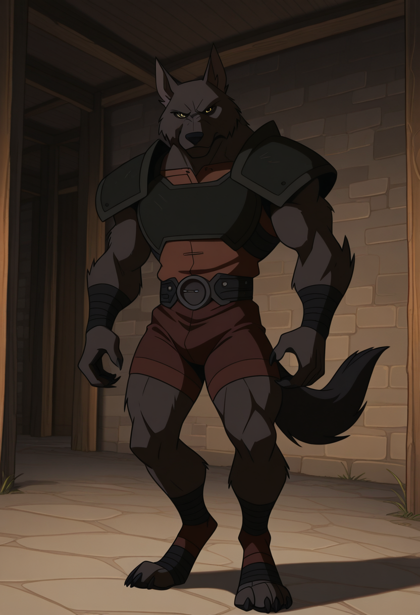 茶色狼肌兜鎧少年プロンプト